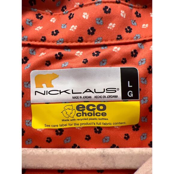 Nicklaus Men’s Golden Bear Golf Performance Stretch Print Polo Shirt Sz L Orange - Picture 2 of 3